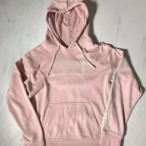 VANS Sweatshirt Women’s Size Small Pink Hoodie Pullover Checkered Sleeves Mauve